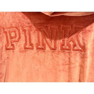 Victoria's Secret PINK Velour Zip Hoodie Coral Emboidered Logo Jacket Small